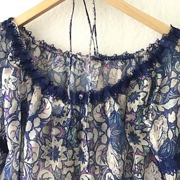 Foxiedox Floral Chiffon Off the Shoulder Blouse S - Picture 9 of 15
